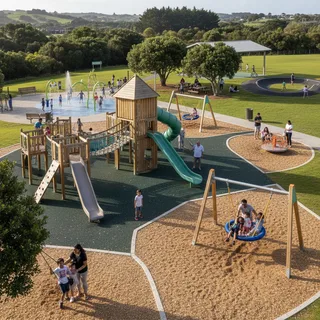 A vibrant, inclusive playground in Papatoetoe, Auckland, with modern equipment for children.