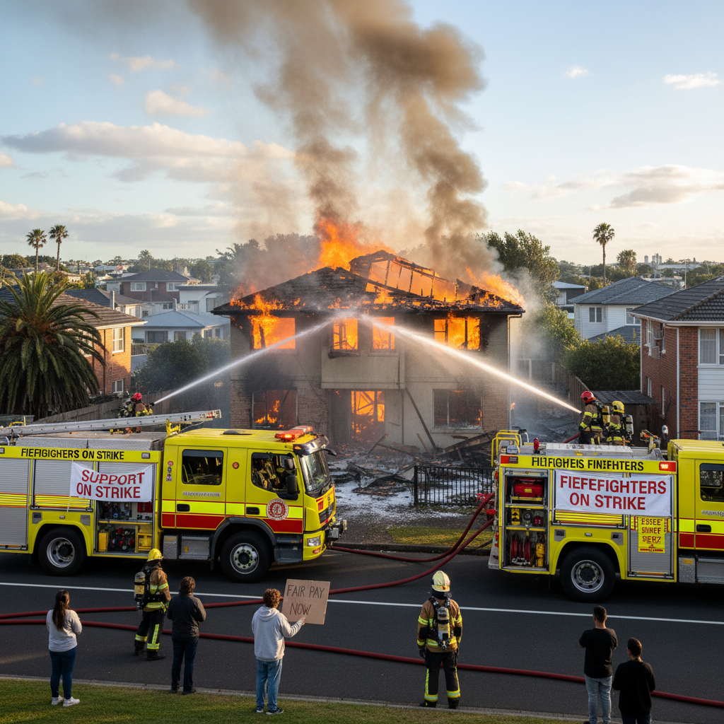 Firefighters extinguish Ōtara house fire amid union strike