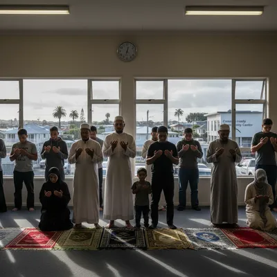 South Auckland Muslims engaging in daily prayer, a spiritual rhythm structuring their community life.