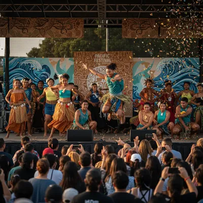 Dancers perform contemporary Moana movements at the Pacific Dance Festival in Papatoetoe & Otara, Auckland.