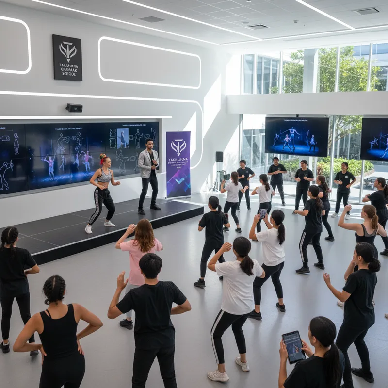 Students at Takapuna Grammar School learn choreography from the cast of the musical & Juliet.