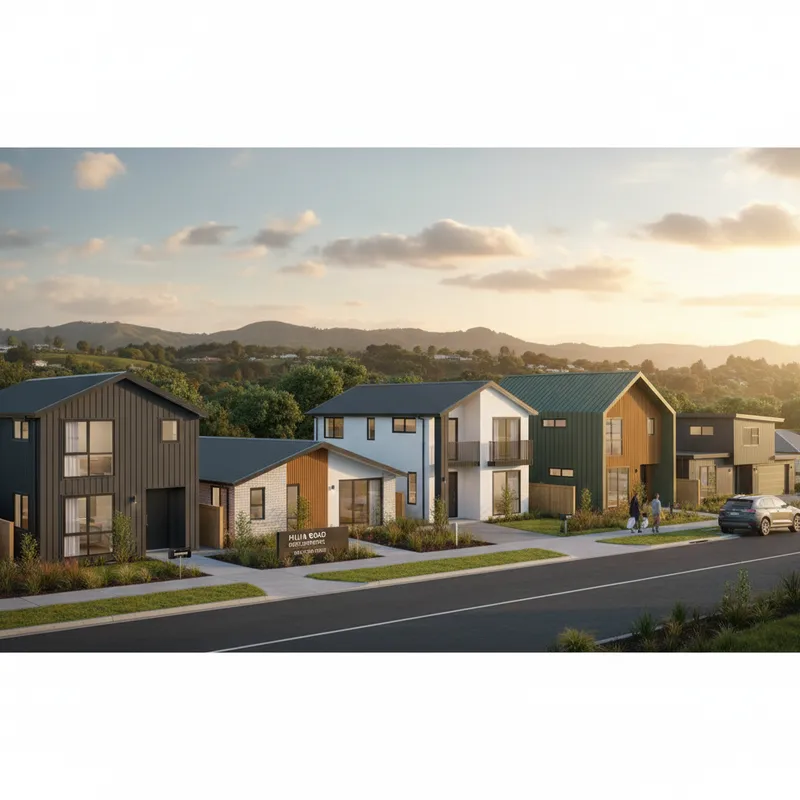 New housing development on Huia Road, Papatoetoe, with five diverse home options.