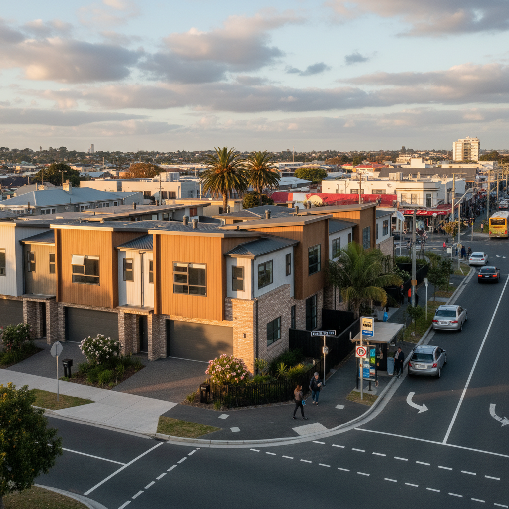 Brand-new three-bedroom homes in a modern corner development in Papatoetoe, Auckland.