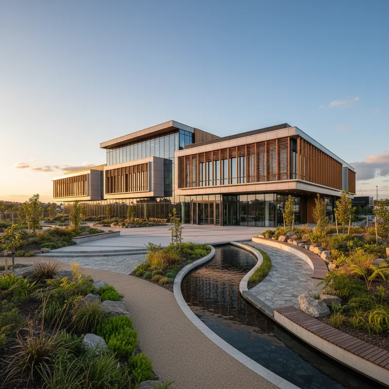 Modern building exterior with landscaped grounds at a school in the Papatoetoe & Otara Digital region.