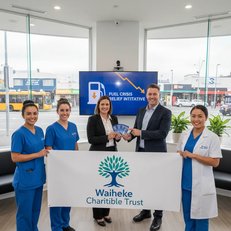 Healthcare workers receiving support from Waiheke Charitable Trust during a fuel crisis.
