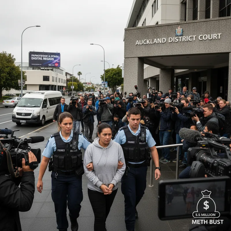 A 33-year-old New Zealand woman stands in a courtroom, facing drug importation charges.